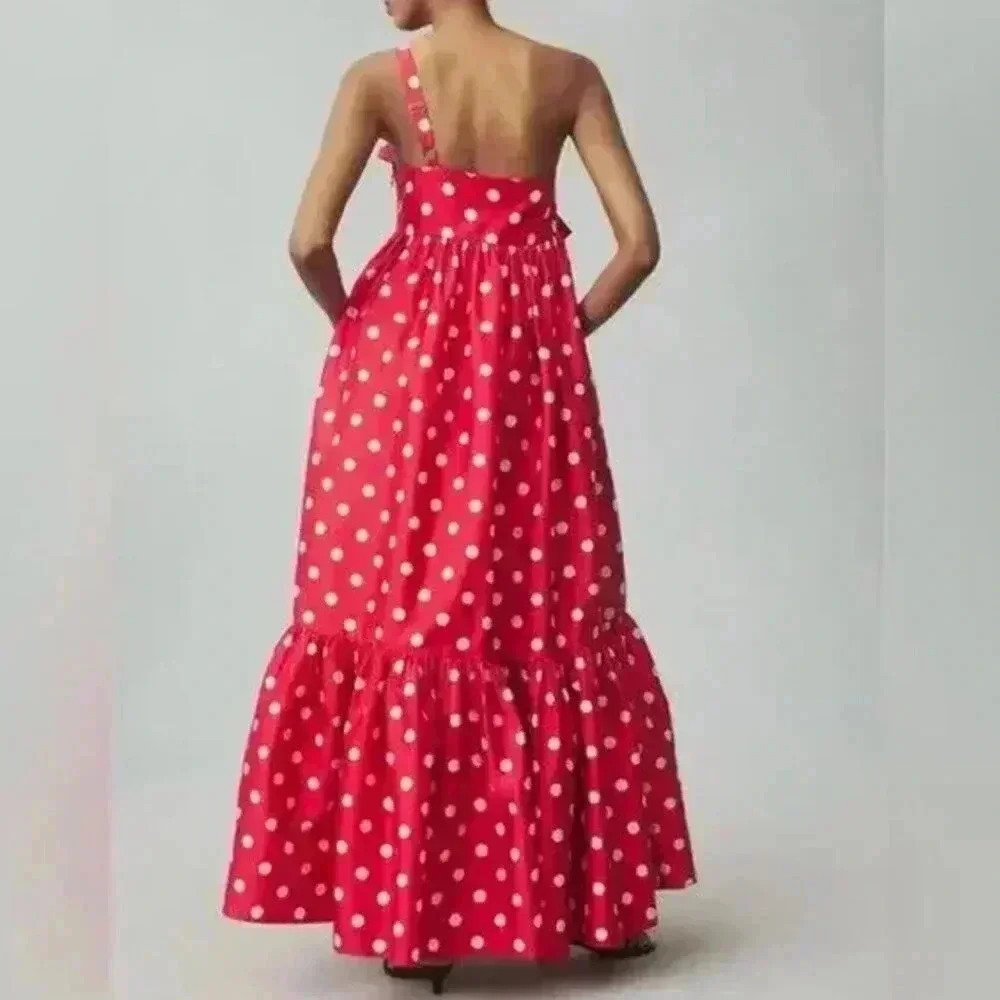 NWT Anthropologie ATSU Sally Red Polka Dot Bow Midi Dress Size XS - Picture 2 of 8